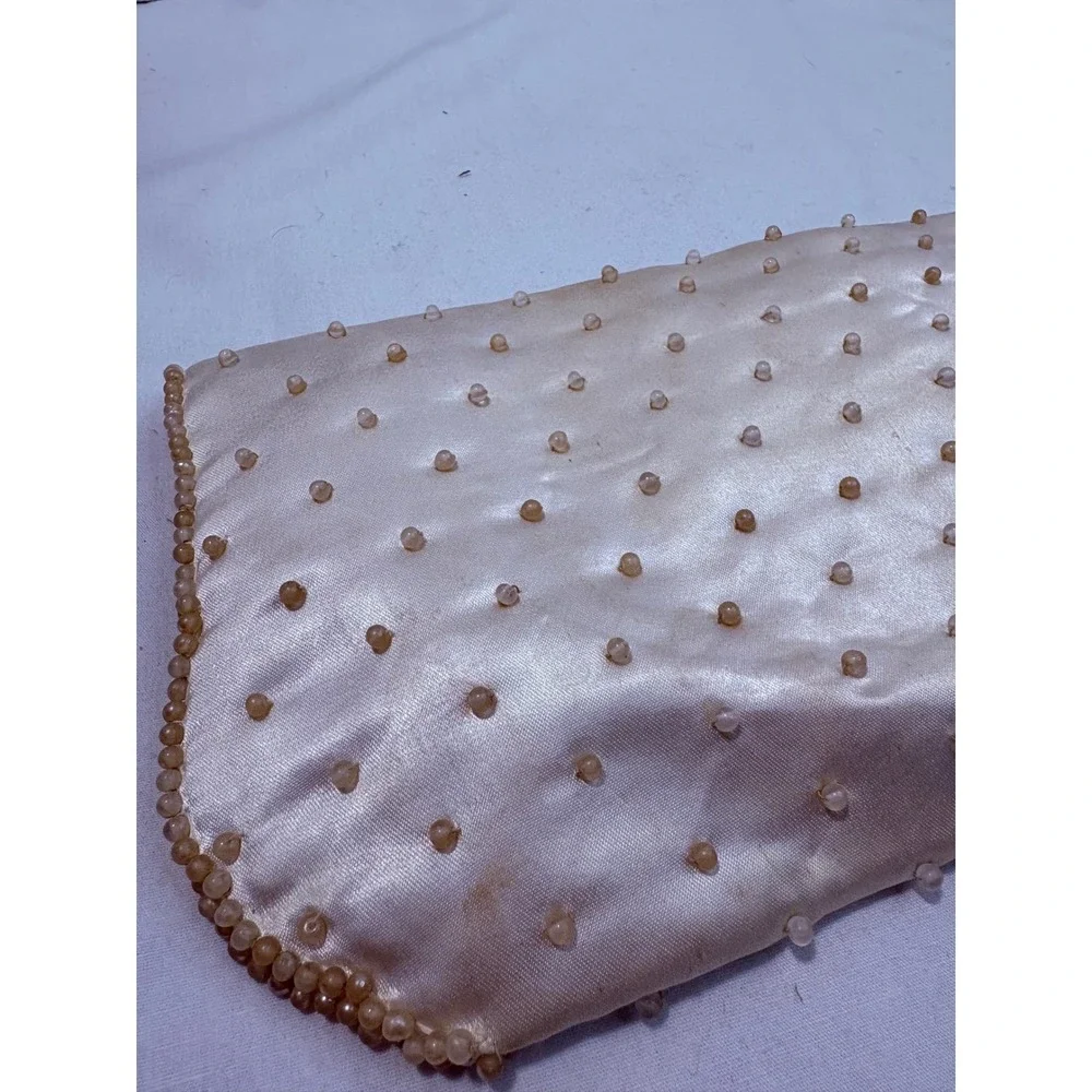 Richere by‎ Walborg Vintage Beaded Satin Clutch Bag Cream Floral Made in Japan